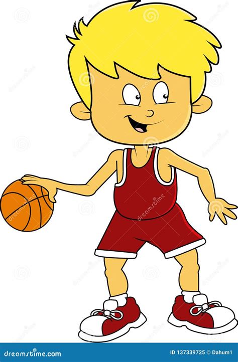 A Boy Dribbling A Basketball And Smiling Cartoon Vector Cartoondealer