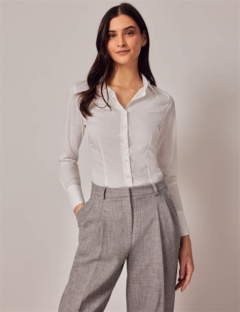 Women S White Fitted Cotton Stretch Shirt Single Cuffs Hawes And Curtis