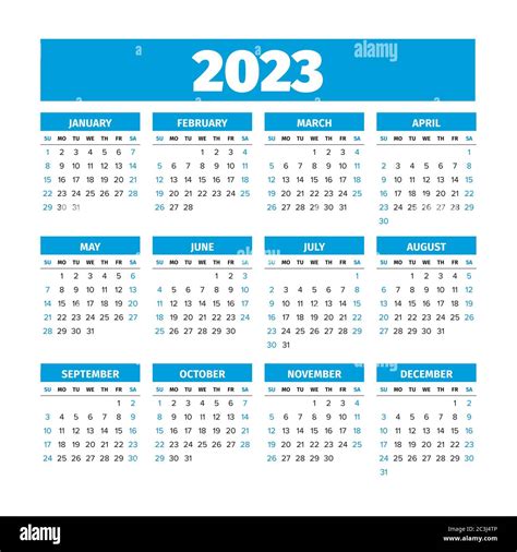 Calendario 2023 Con Las Semanas Comienzan El Domingo Imagen Vector De