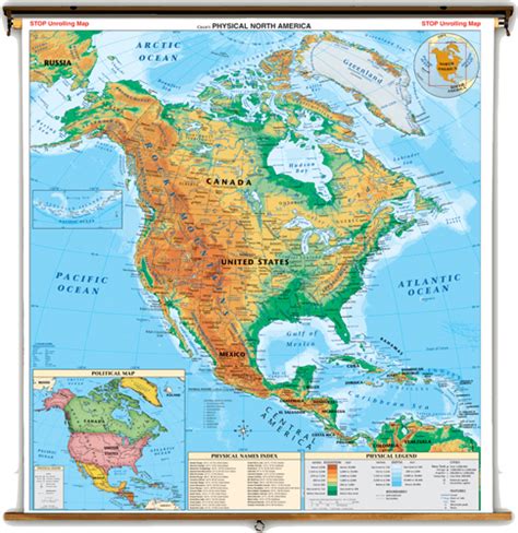 Roller Maps North America Physical Wall Mount Classroom Maps