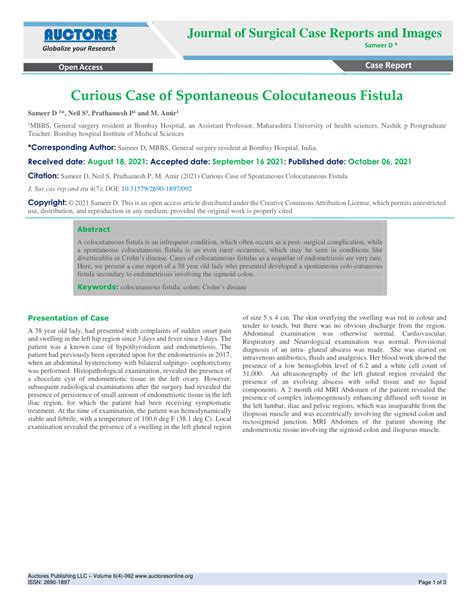 Pdf Curious Case Of Spontaneous Colocutaneous Fistula