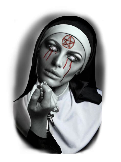 A Woman With Makeup Painted On Her Face And Holding A Cross In One Hand