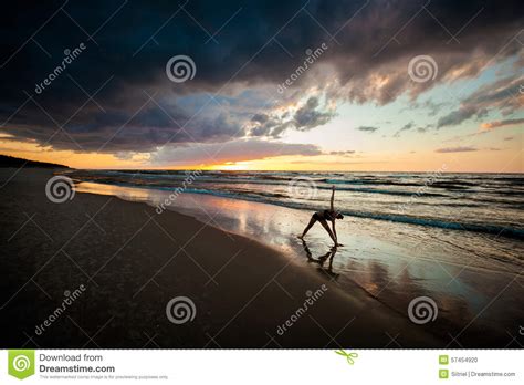 Beach Yoga Session By Polish Sea Stock Photo Image Of Sand Active