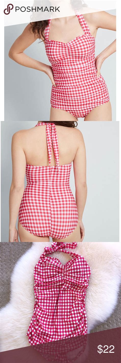 Modcloth Bathing Beauty One Piece Red Check Bathing Beauties Beauty