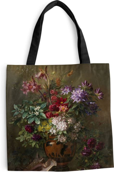 Schoudertas Strandtas Shopper Stilleven Met Bloemen In Een Griekse