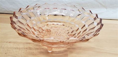 Fostoria Glass Pink Depression Glass Footed Bowl Cube Etsy