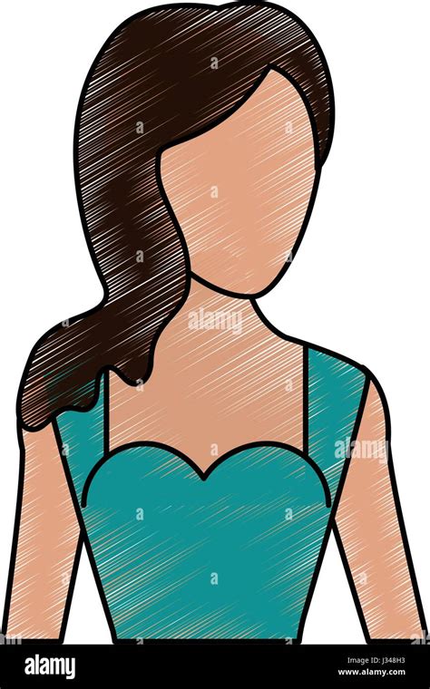 Color Pencil Silhouette Faceless Half Body Woman With Side Hairstyle Stock Vector Image And Art