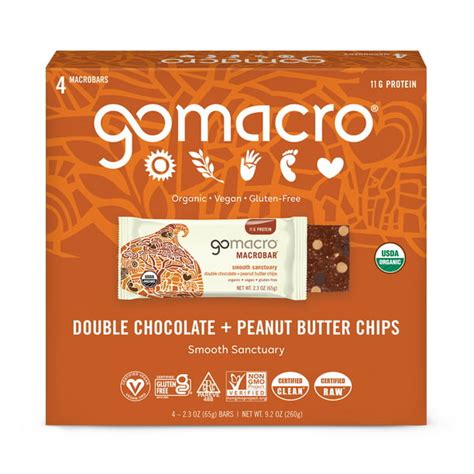 Gomacro Macrobar Double Chocolate Peanut Butter Chips Organic Vegan