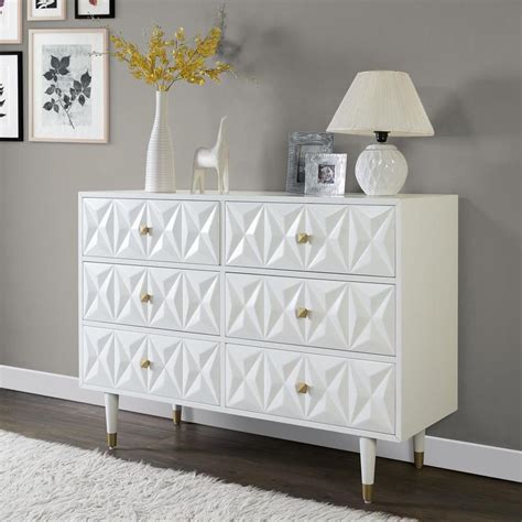 Linon Home Decor Dixon Six Drawer Geo Texture Dresser White Thd02012