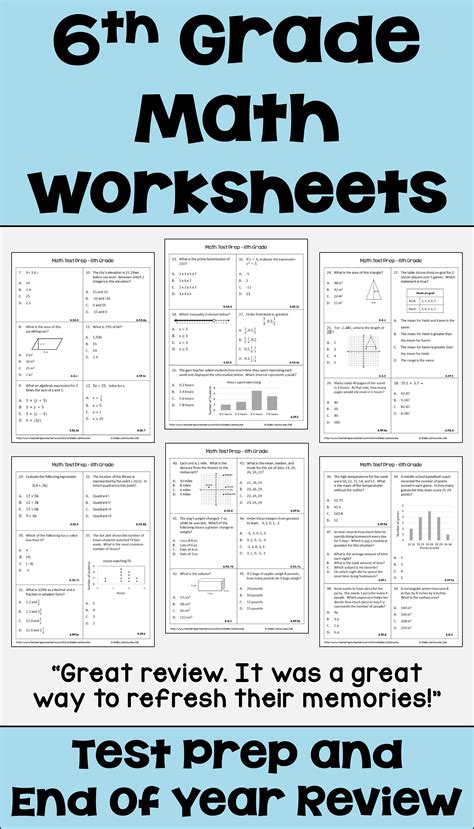 6th Grade Math Review And Test Prep Worksheets Math Worksheets Math