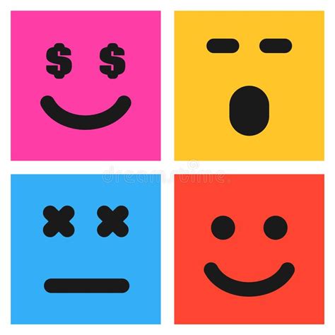 Fije De Cuatro Emoticons Coloridos Con Las Caras Del Emoji Ilustración