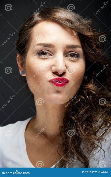 Woman With Sensual Kiss Smile Stock Image Image Of Hand Blow 28135575