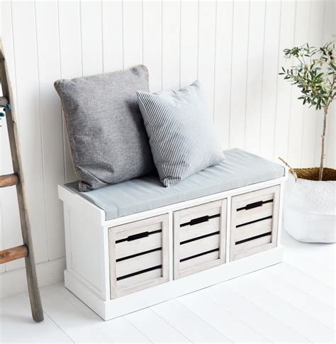 White Grey Storage Bench Seat Bench Seat New England White Furniture