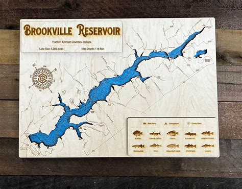 Brookville Reservoir Franklin Co In Wooden Engraved Map Etsy