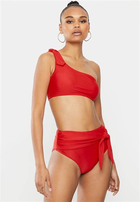 Tie High Waist Bikini Bottom Red Missguided Bikinis Superbalist Com