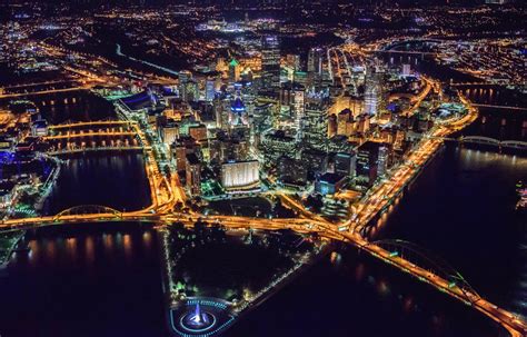 Pittsburgh At Night From Above Pittsburgh Skyline Various Prints