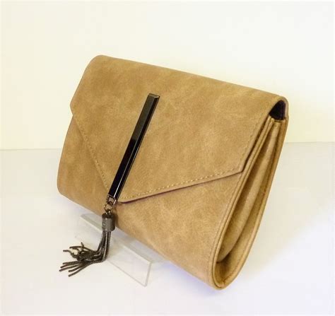 Beige Mottled Leather Look Clutch Bagshoulder Bag With Metal Tassel