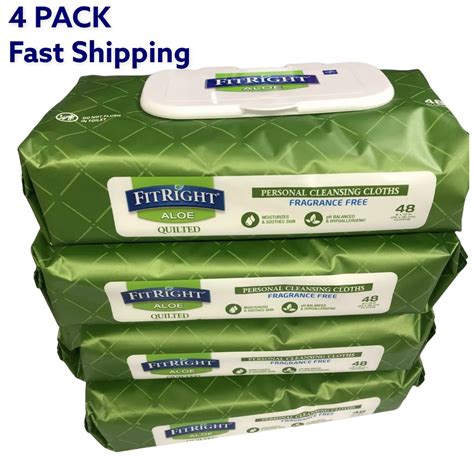 4 Pack Adult Large Incontinence Wipes Fitright Aloe Personal Cleansing