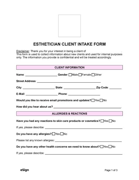 Free Esthetician Facial Client Intake Form Pdf Word