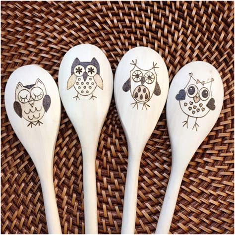 Pyrography wood board selection gift pack. Wood Burned Owl Spoons Whimsical Owls Series 2 mixing | Выжигание, Раскраски, Украшения