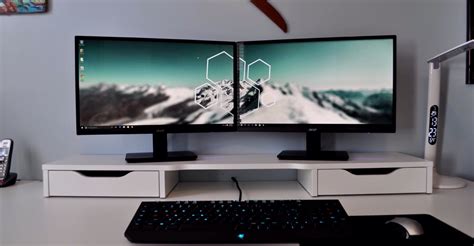 White Double Monitor Gamingproductive Clean Setup Pc Gaming Desk
