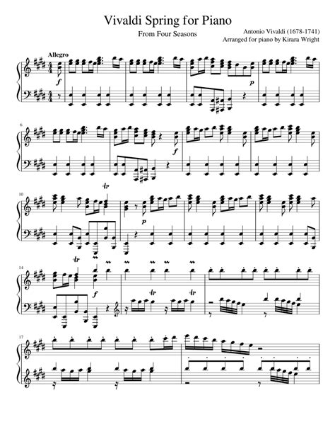 Vivaldi Spring For Piano Sheet Music For Piano Solo