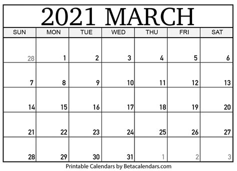 Free printable 2021 calendars in adobe pdf format (.pdf). March 2021 calendar | blank printable monthly calendars