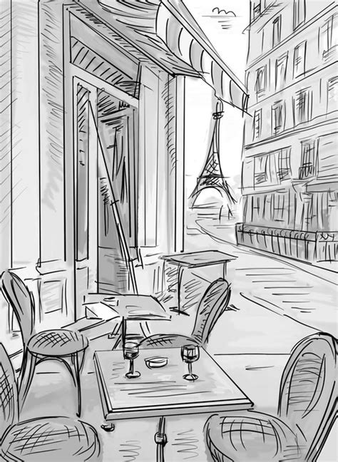 Street In Paris Sketch Illustration Wall Mural Pixers We Live To