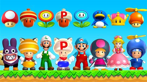 New Super Mario Bros U Deluxe All Power Ups And Characters Youtube