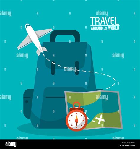 Travel Around The World Backpack Time Map Plane Stock Vector Image