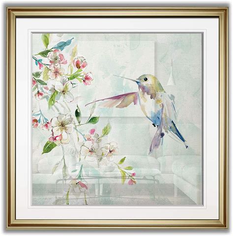 Renditions Gallery Hummingbird Iv Bird Art Framed Colorful Floral Pictures Spring