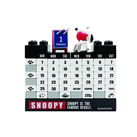 Snoopy Block Perpetual Calendar Monochrome Design 2020 Monthly Peanuts
