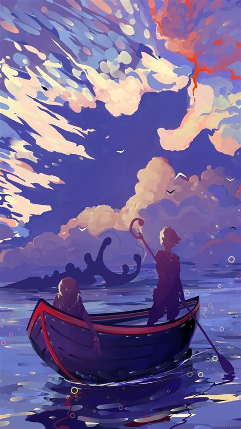 Two In One Boat Digital Anime Scenery Backiee