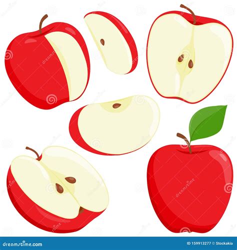 Whole And Sliced Red Apples Vector Illustration Stock Vector