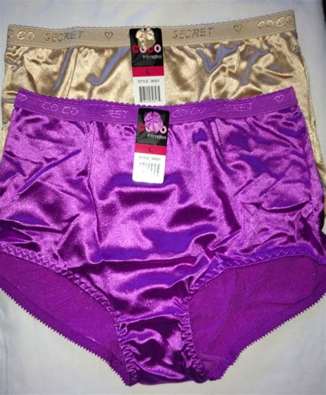 2 Pr Satin Full Cut Briefs Purple Nude Smooth Wet Look Granny Panties L