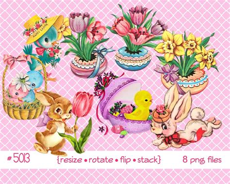 Vintage Easter Digital Clipart Instant Download Easter Etsy