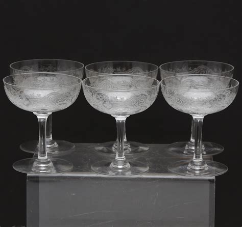 Sex Glas I Graverat Glas Glas Serviser Auctionet