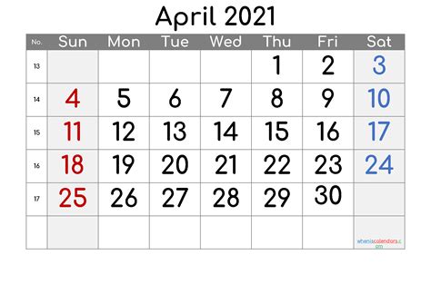 Printable Calendar 2021 April
