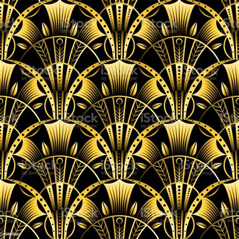 Antique Vector Seamless Shell Gold Art Deco Pattern Geometrical Wavy