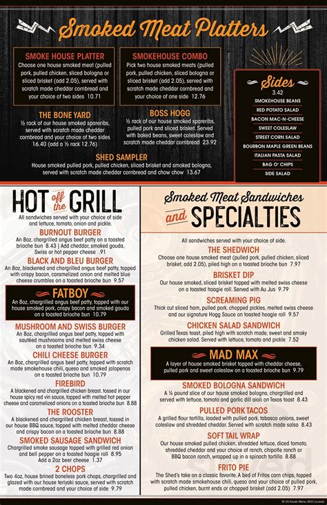 The Shed Smokehouse & Juke Joint menu in Maryville, Tennessee, USA