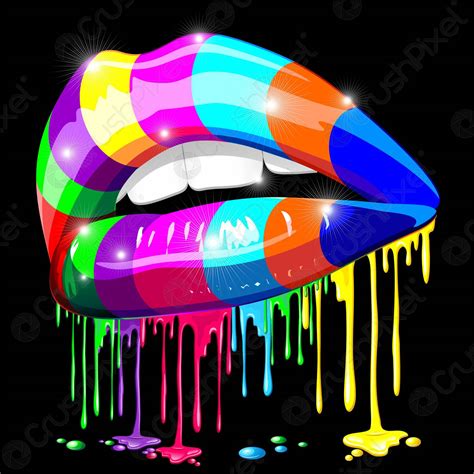 Lips With Rainbow Colors Pop Lipstick Dripping Paint Surreal Vector