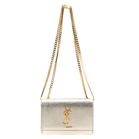 Saint Laurent Metallic Gold Leather Small Kate Monogram Shoulder Bag