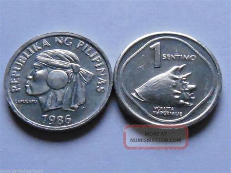 Philippines 1986 1 Sentimo Coin Km238 Aluminum Shell Auunc 80k Minted