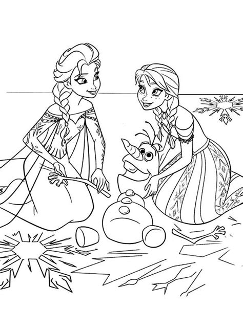 Frozen princesses anna and elsa coloring page. Princess Anna and Queen Elsa Fix Olaf the Snowman Coloring ...