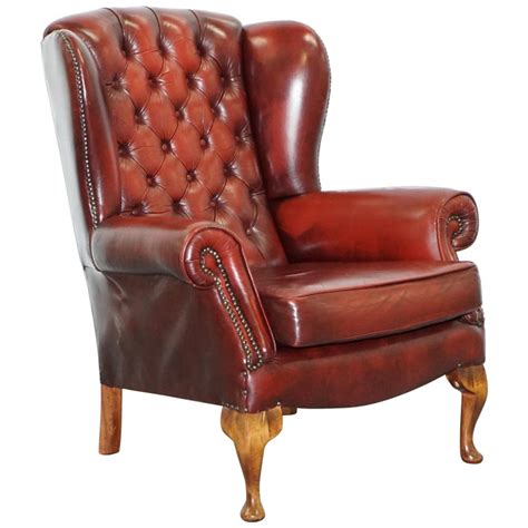Beautiful scottish ox blood leather queen anne chair #oxblood. Aged Oxblood Leather Chesterfield Wingback Armchair ...