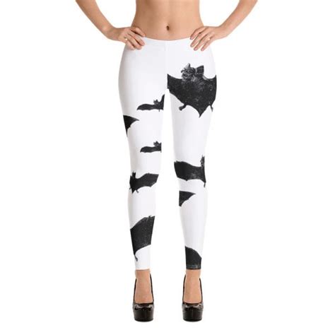 White Leggings With Black Bats Headstones And Hearses