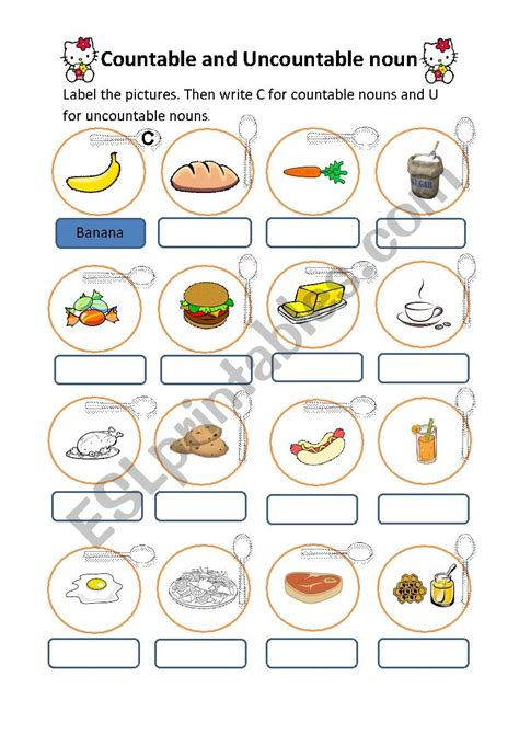 Countable And Uncountable Noun Esl Worksheet By Nidat