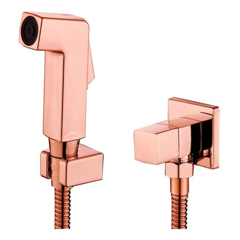 Ducha Higiênica Chuveirinho Para Banheiro Metal Rose Gold Quadrada Com Registro 14v Dh90rg