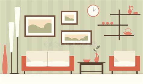 Vector Color Interior Of Cartoon Green Modern Living Room Stock Vector