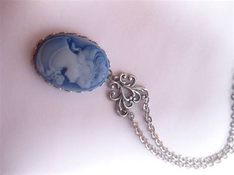 Blue Cameo Necklace Pendant Lady Cameo T For Her
